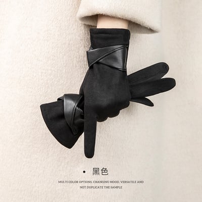 外銷日韓冬季法式蝴蝶結麂皮絨手套 雙層加絨・優雅防寒不顯厚4