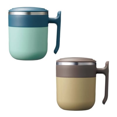 日本 雙層防燙 不鏽鋼密封保溫馬克杯 350ml（2入組／顏色隨機5