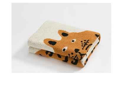 北歐風半邊絨花豹舒適毛毯被5