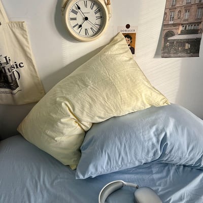 Ins風水洗棉 雙色AB版純色枕頭套一對裝10