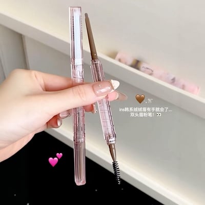 【FLORTTE 花洛莉亞】正品 免削防水小半圓砍刀眉粉筆兩隻組 棕咖+摩卡6