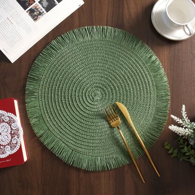 新款黃麻紙混編流蘇餐墊 天然環保高顏值隔熱墊8