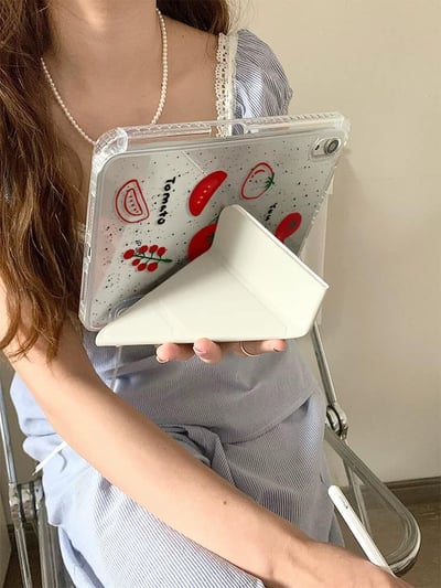 水果蕃茄 黑點水果插畫潑墨背板iPad平板保護套2