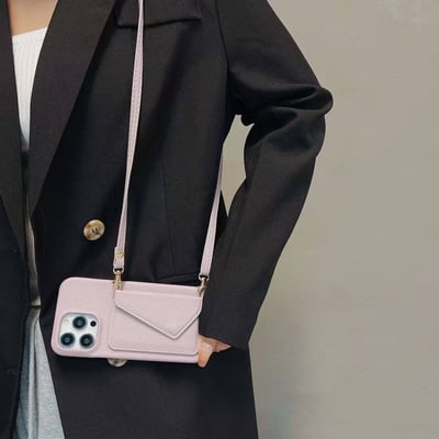 最美氣質荔枝紋掀蓋卡夾掛繩手機殼2