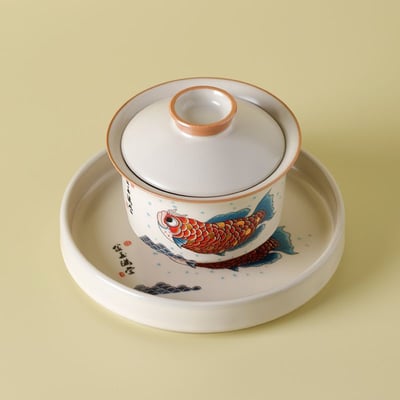 溫潤米黃 古風鯉魚金玉滿堂汝窯功夫茶具4