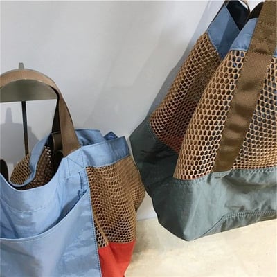 撞色網兜托特包雙面可用 輕量收納大容量購物袋8