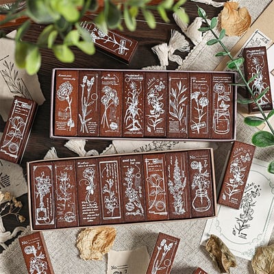 手帳控必收的高顏值禮物款 復古花卉櫸木木質印章 · 八枚套裝8