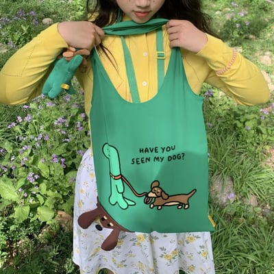 Have You Seen My Dog?  綠色狗狗療癒折疊購物袋 輕巧可收納・大容量出門包4