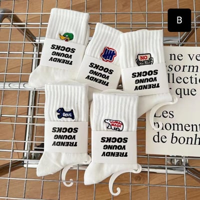 情侶襪也要有儀式感 韓系刺繡短襪5雙組6