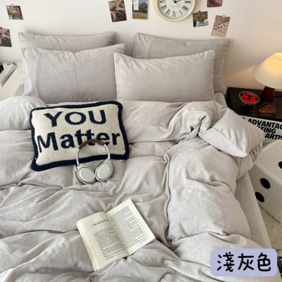 日係純色系牛奶絨四件套床包組2