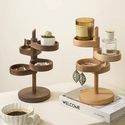 桌面質感升級神器 實木旋轉收納架四層可轉設計1