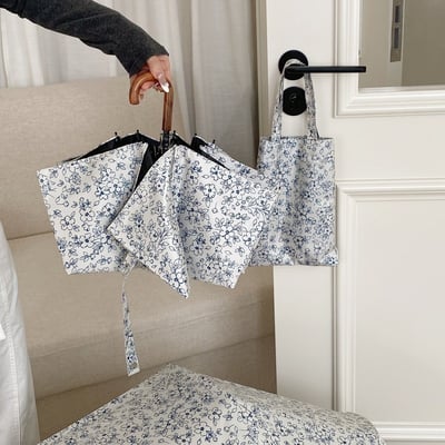 法式小碎花彎鉤/自動防曬傘 黑膠防曬 晴雨兩用折疊傘9