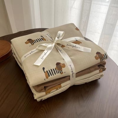 雙11限定優惠組 輕奢可愛卡通水洗棉四件套 復古臘腸狗圖案床包組6