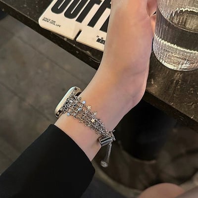 小香風星光錶帶時尚閃耀設計 金屬星星流蘇鏈 Apple Watch 錶帶9