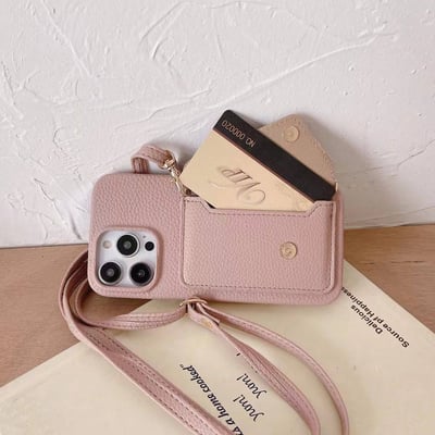 最美氣質荔枝紋掀蓋卡夾掛繩手機殼6