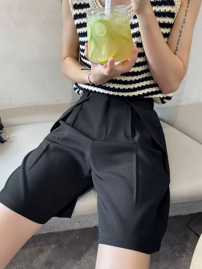 高腰打折顯瘦西裝短褲6