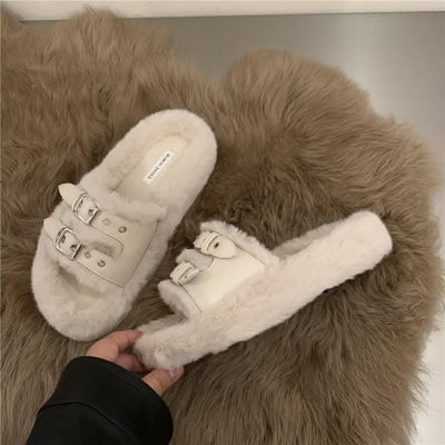 冬季高级感毛茸茸平底鞋  現貨38米白3