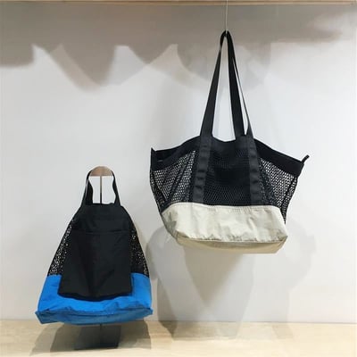 撞色網兜托特包雙面可用 輕量收納大容量購物袋5