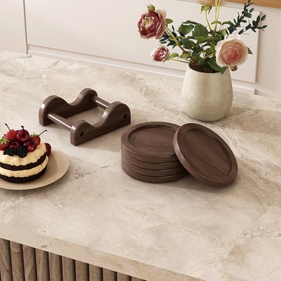 楠竹復古茶杯墊6入附架組2