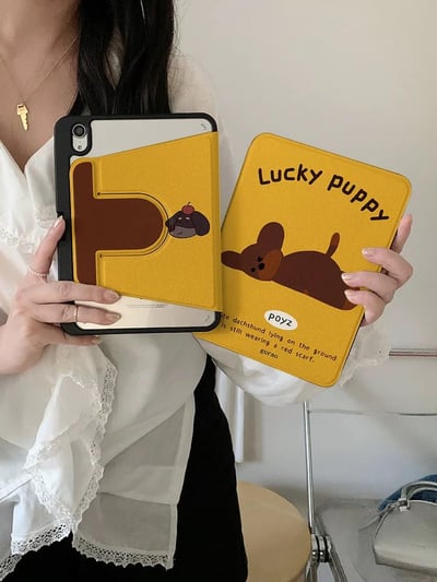 Lucky puppy躺平小狗黃色iPad平板保護套1