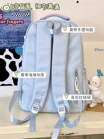 日系甜美拼色雙肩包 高顏值軟萌大容量書包背包6