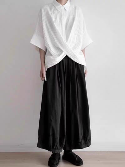 設計交叉感顯氣質條紋肌理上衣3