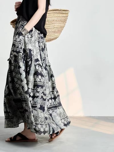 夏天穿超舒服復古拼接長裙3