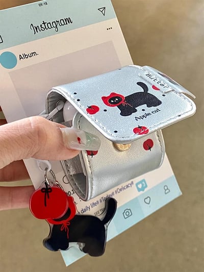 可愛黑貓皮質耳機保護套2