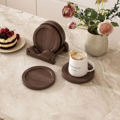 楠竹復古茶杯墊6入附架組1