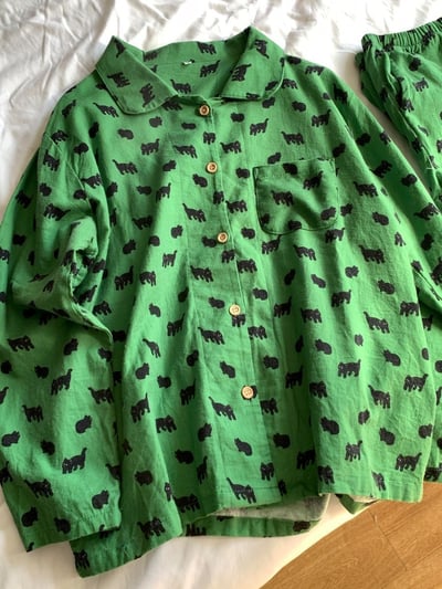 春秋長袖綠野小黑貓睡衣套裝4