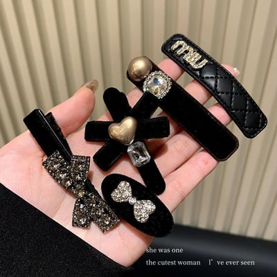 韓系輕奢絲絨髮夾組 買一套送一套 黑金高級感水鑽蝴蝶結髮飾套組2