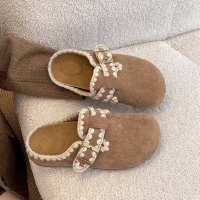 秋日奶油慵懶風 厚底內增高毛呢包頭拖鞋勃肯鞋4