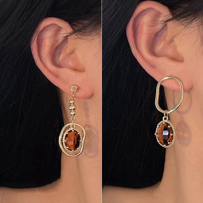 秋日復古小眾設計 冷淡高級感不對稱耳環4對組2