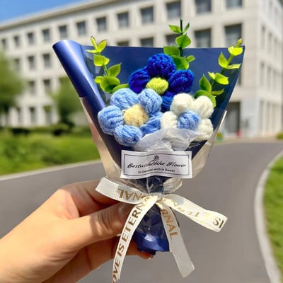 迷你毛線小花束仿真清新編織花束 活動畢業幼兒園小禮物7