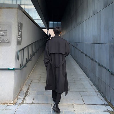 秋冬韓版男士中長款過膝休閒風衣外套  黑色M現貨2
