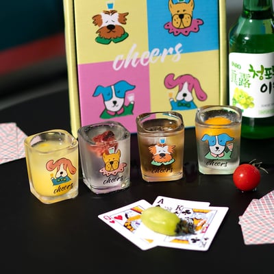 開燒酒派對 狗狗插畫玻璃燒酒清酒杯組禮盒1