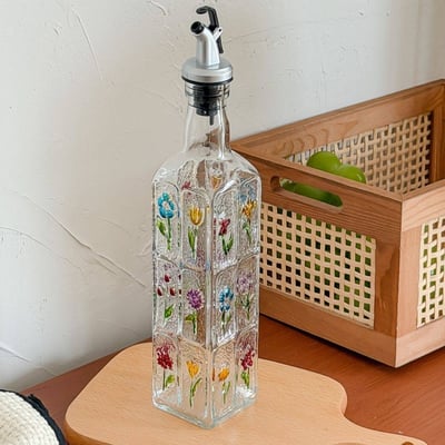復古浮雕手繪花玻璃油壺  防漏廚房調味瓶500ml5