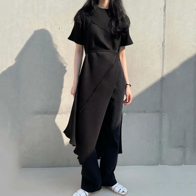 韓系極簡風   綁帶收腰側開叉長洋裝4