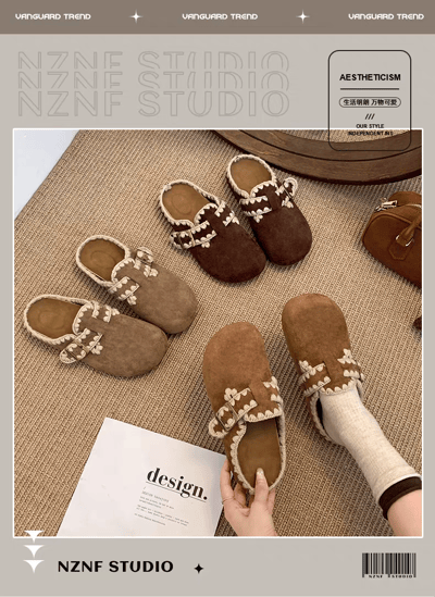 秋日奶油慵懶風 厚底內增高毛呢包頭拖鞋勃肯鞋2