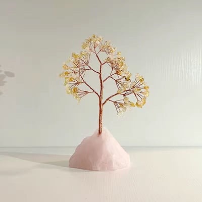 粉晶原石底座天然水晶樹擺件7