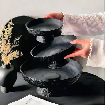 高級感磨砂黑高腳盤 玻璃工藝水果盤三尺寸可選7