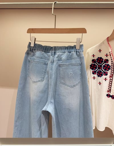 訂製韓單出口 萊卡棉四面彈高腰闊腿牛仔褲3