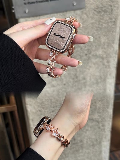 星星帶鑽設計感金屬蘋果錶帶6