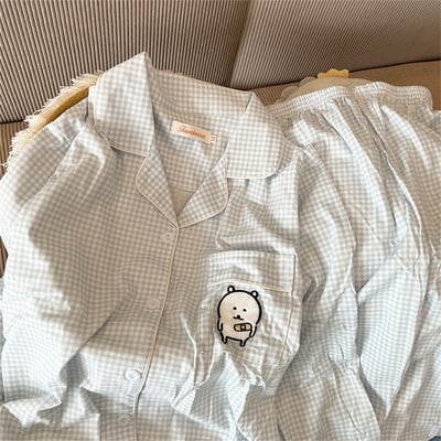 日系可愛格紋熊仔睡衣套裝2