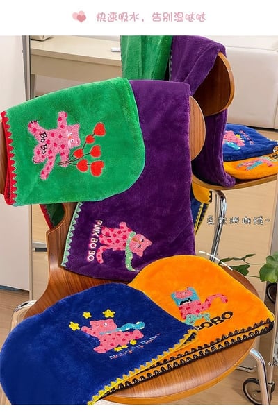 超萌刺繡貓咪 吸水速乾珊瑚絨乾髮毛巾乾髮帽6