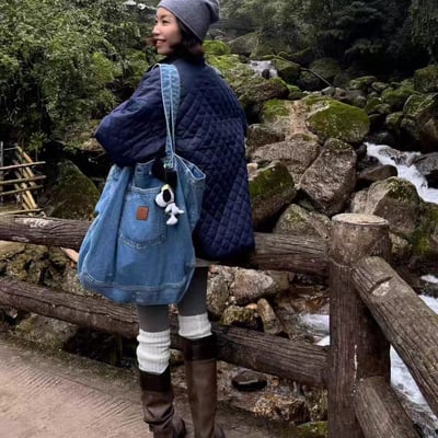 復古牛仔單肩托特包9