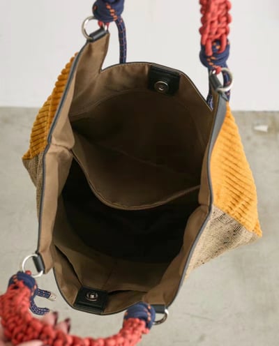 秋冬新款燈芯絨托特包 手工編繩拼接大容量單肩包6