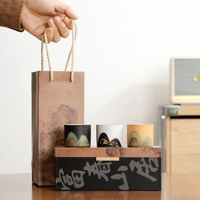 富春山居 禪黑手繪遠山茶杯功夫茶具三組2