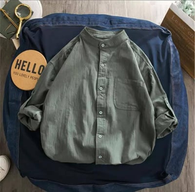 夏秋男款七分袖亞麻襯衫   現貨m 黑色綠色1