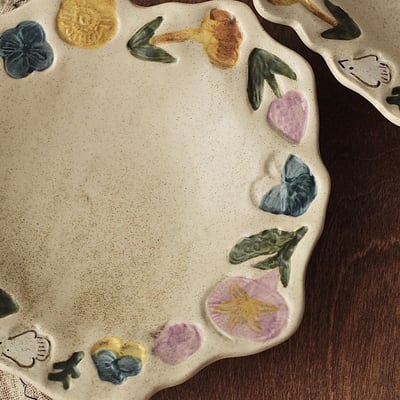 手捏釉下彩花語盤 日式復古手繪陶瓷餐盤2